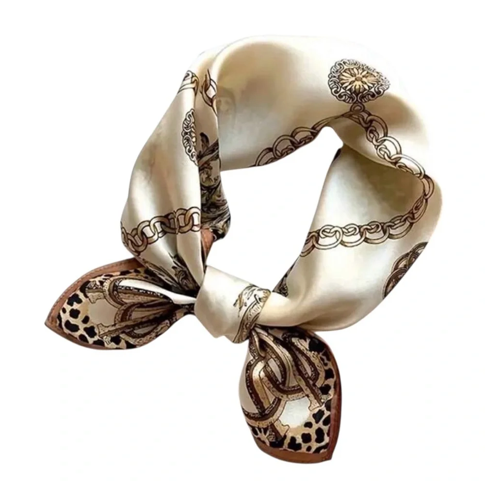 Elegant Cream and Brown Silky Scarf